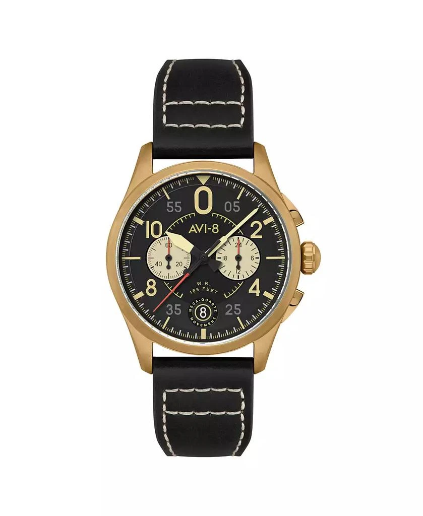 AVI-8 Men's Spitfire Lock Chronograph Black Leather Strap Watch 1