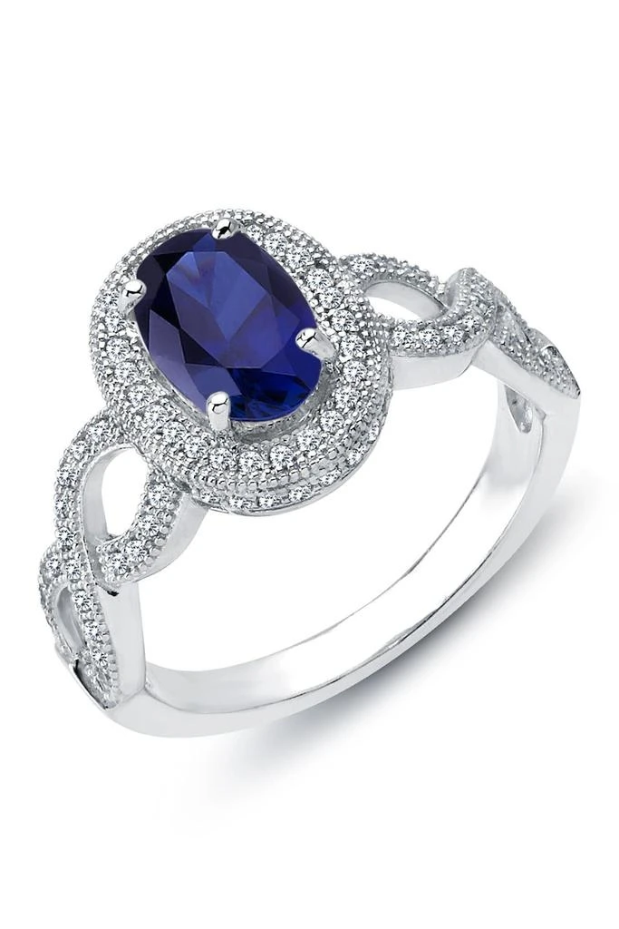 Lafonn Platinum Plated Sterling Silver Simulated Diamond & Blue Lab-Grown Sapphire Center Ring 1