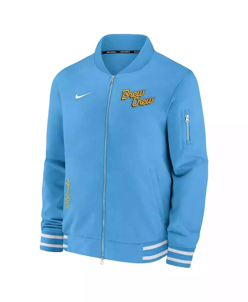NIKE Men's Blue Milwaukee Brewers City Connect Authentic Collection Game Time Bomber Full-Zip Jacket 3