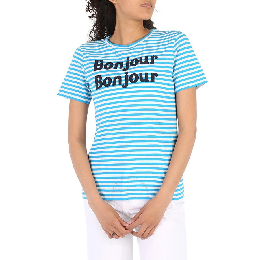Chinti And Parker Ladies Blue Striped Bonjour Bonjour Jersey T-Shirt 1
