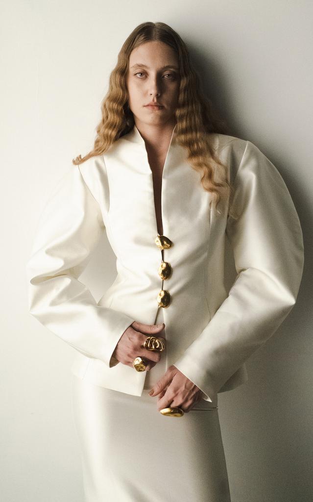 Sandra Mansour Sandra Mansour - Eclipse Structured Mikado Jacket - Off-White - FR 44 - Moda Operandi