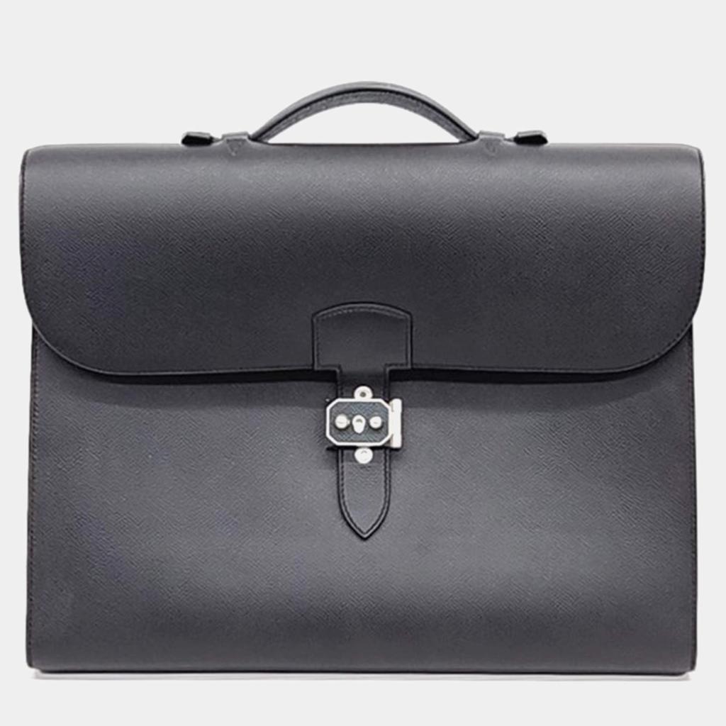 Hemes Noir Epsom Leather Sac-a-Depeches Briefcase Bag – On Sale