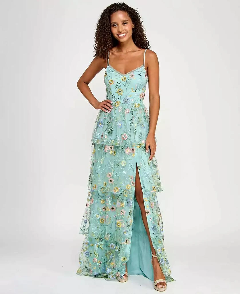 City Studios Juniors' Ruffled Embroidered Tiered Gown, Created for Macy's 3