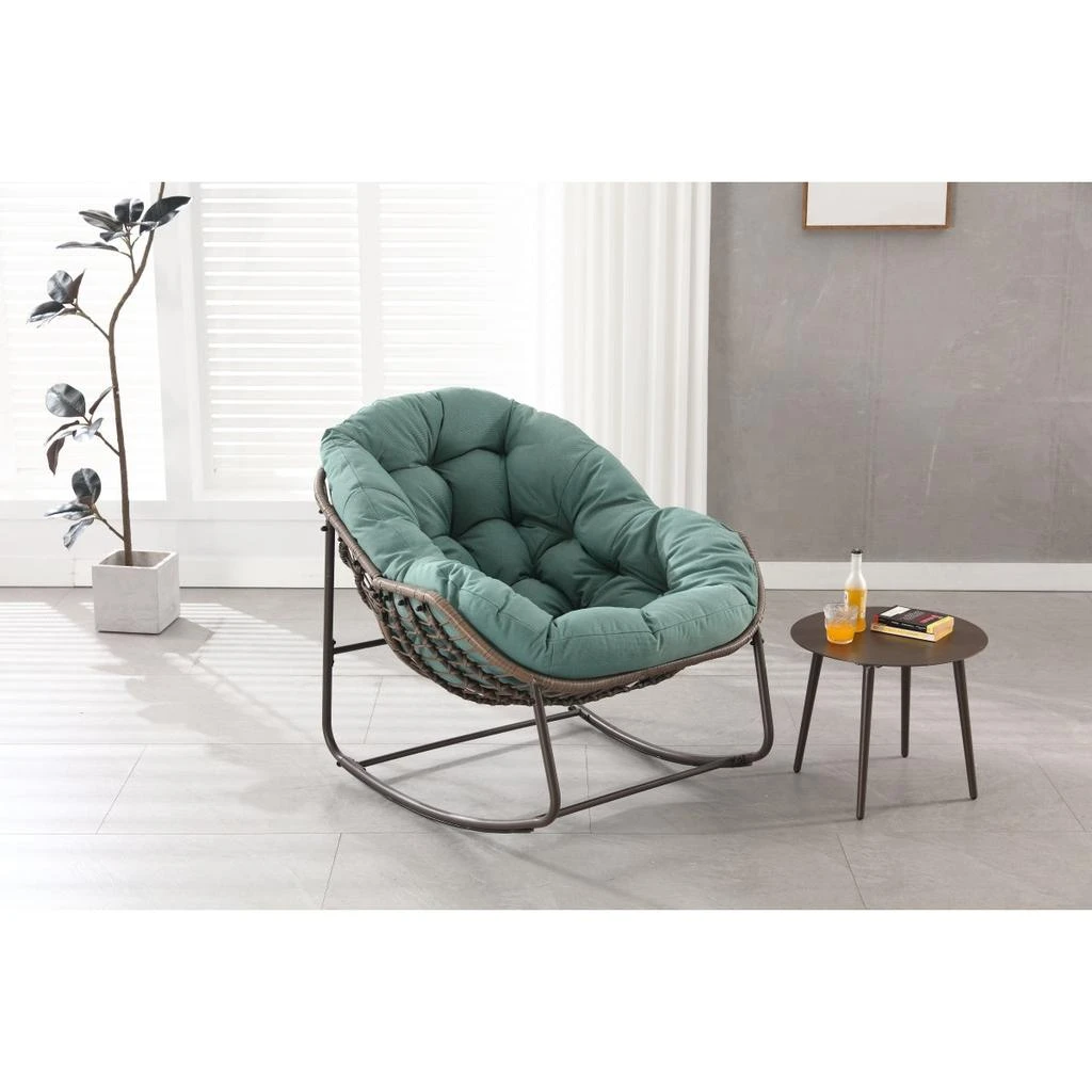 Streamdale Furniture Streamdale Outdoor Oversized Wicker Egg Rocking Chair with Cushion, Light Green 2