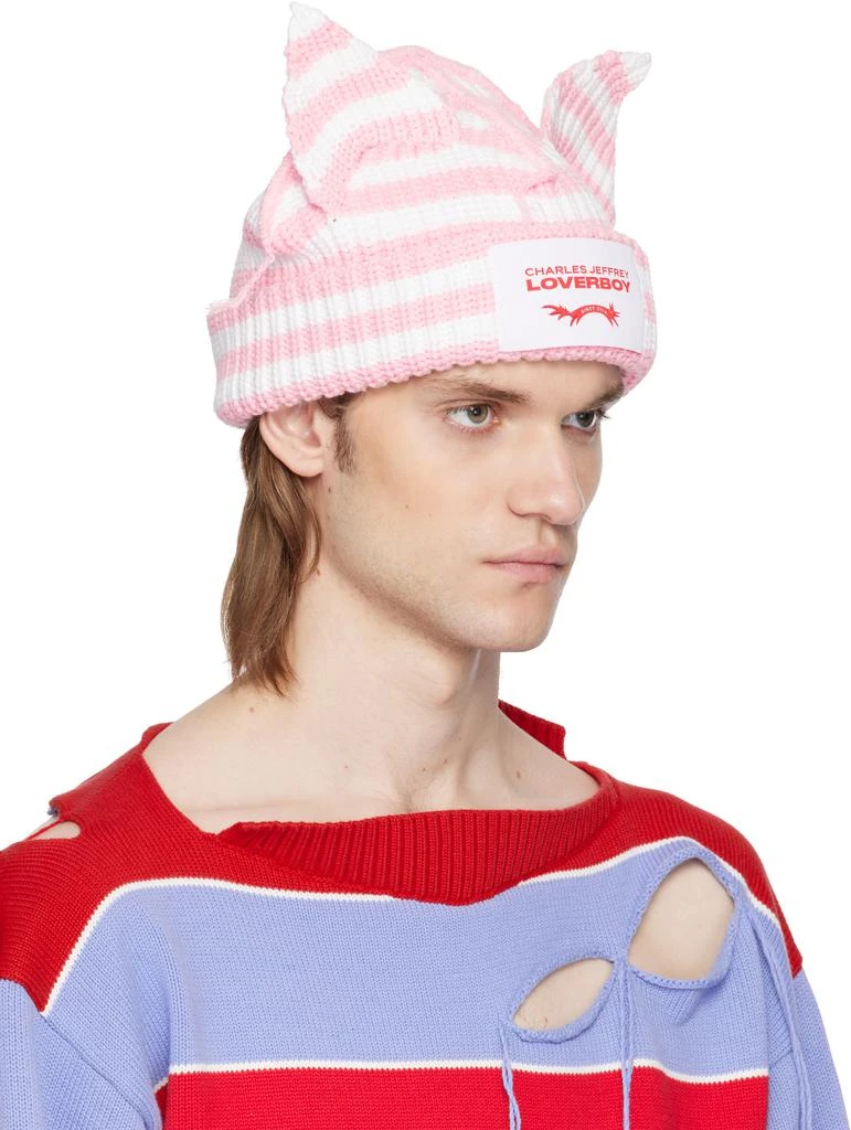 Charles Jeffrey Loverboy SSENSE Exclusive Pink & White Chunky Ears Beanie 2