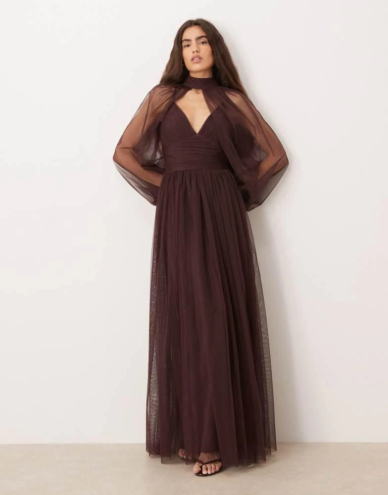 ASOS ASOS DESIGN plunge cape sleeve maxi dress with honeycomb shirring  detail in chocolate - Dresses & Skirts - Compare Prices from 5+ Stores -  Free Shipping - BeyondStyle