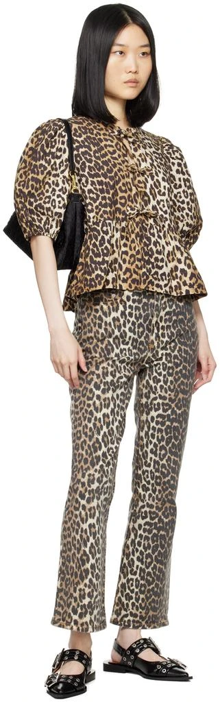 Ganni Brown & Black Leopard Betzy Cropped Jeans 4
