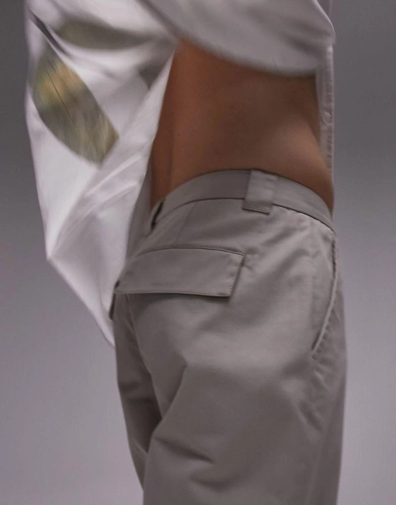 Topman Topman straight workwear chino trousers in stone 5