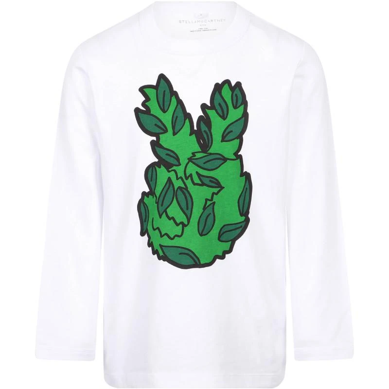 Stella McCartney Kids Green peace organic cotton long sleeved t shirt in white 1