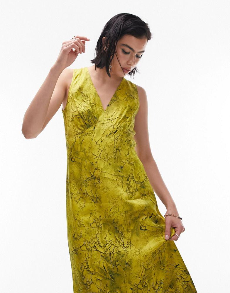 Topshop Topshop marbled yellow built up slip dress