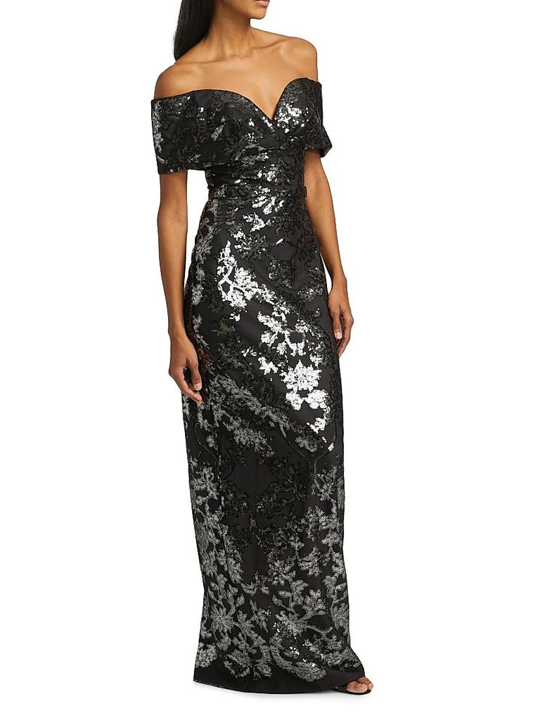 Pamella Roland Sequin Tulle Off-The-Shoulder Gown 4