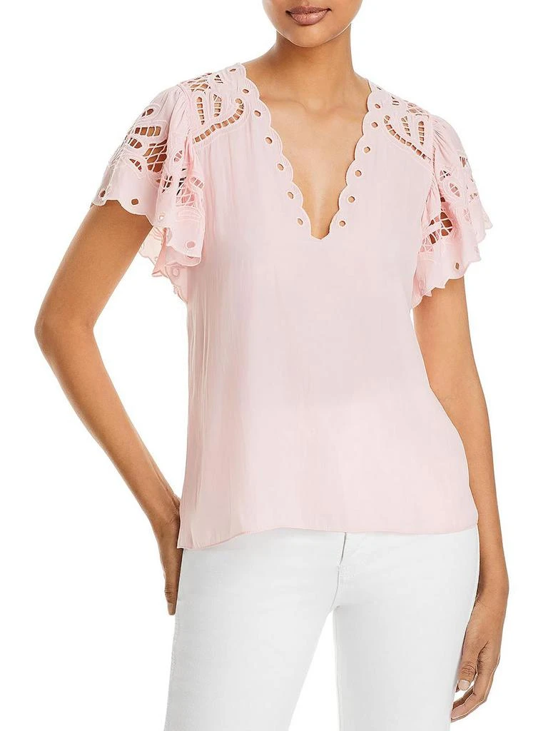Ramy Brook Rochelle Womens V Neck Flutter Sleeve Blouse 1