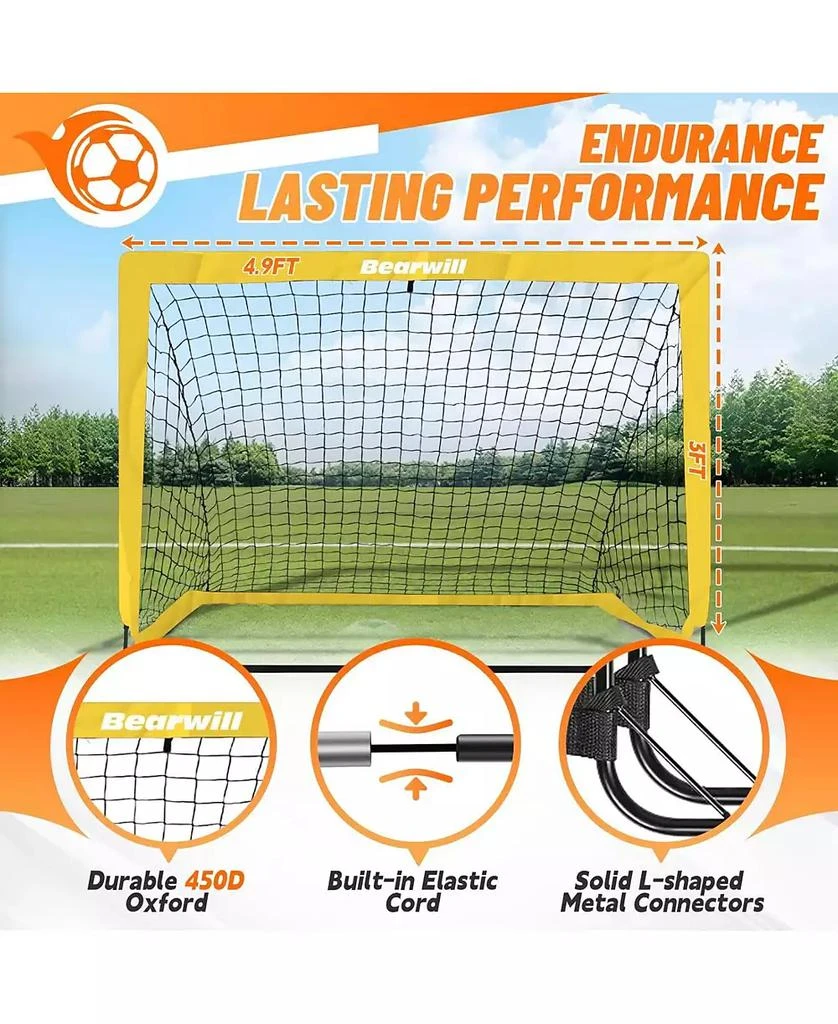 Bearwill Kids Soccer Goal Set of 2, 4x3FT Pop Up Backyard Goals with Training Kit - Includes Ball, Cones, Ladder
Targets 3