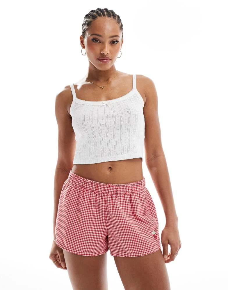 HOLLISTER Hollister nightwear low rise baggy flannel boxer short with logo waistband in red heart print 1