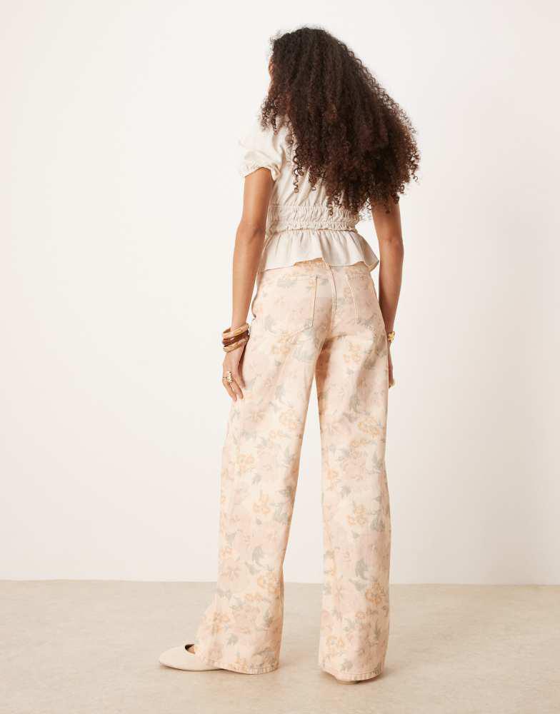 Mango Mango Aba washed floral jeans in pale pink