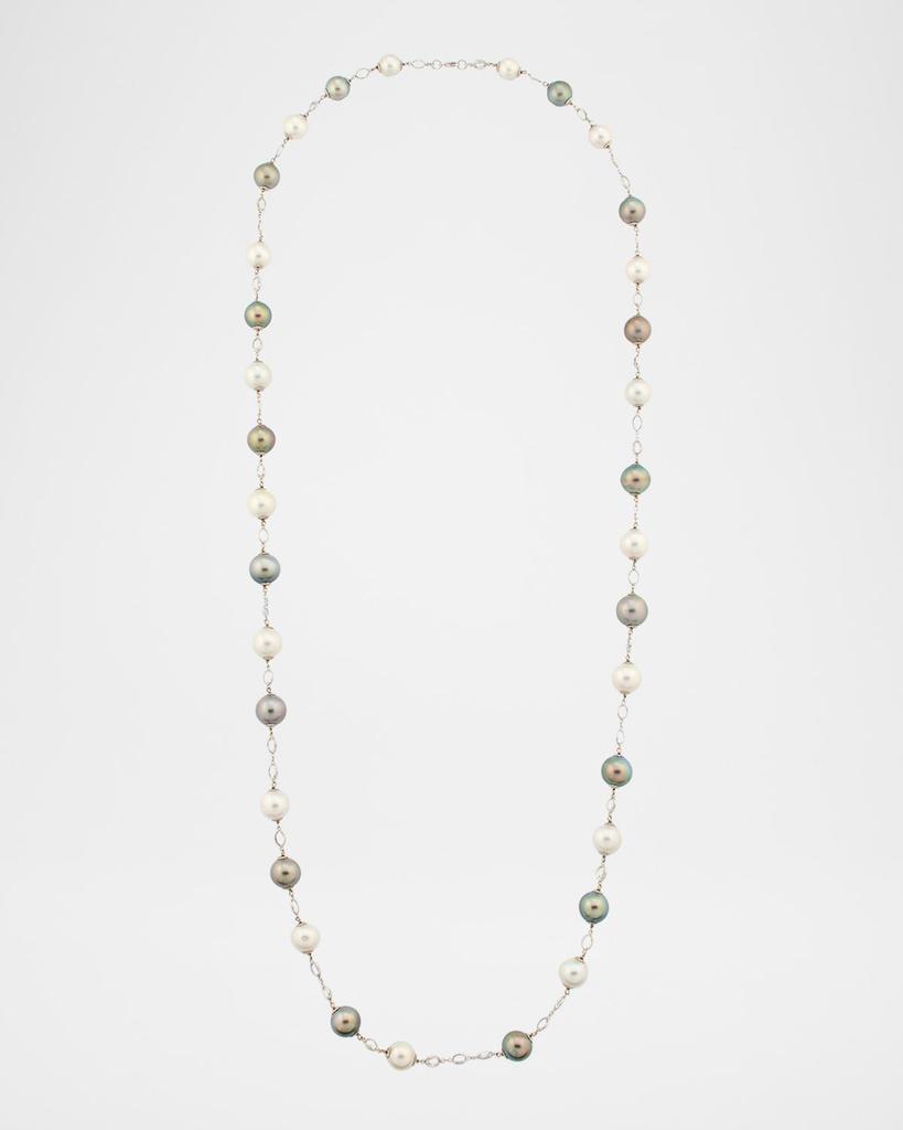 BELPEARL 18K White Gold South Sea and Tahitian Pearl Necklace with Sapphires, 42"L