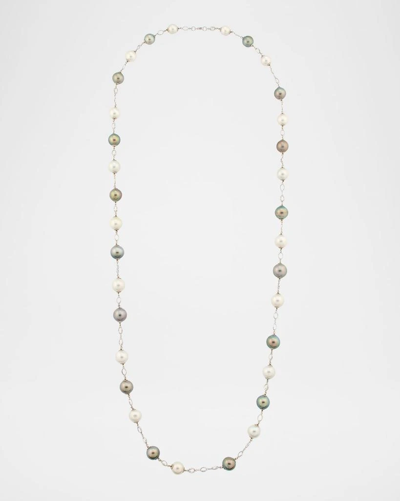 BELPEARL 18K White Gold South Sea and Tahitian Pearl Necklace with Sapphires, 42"L 1