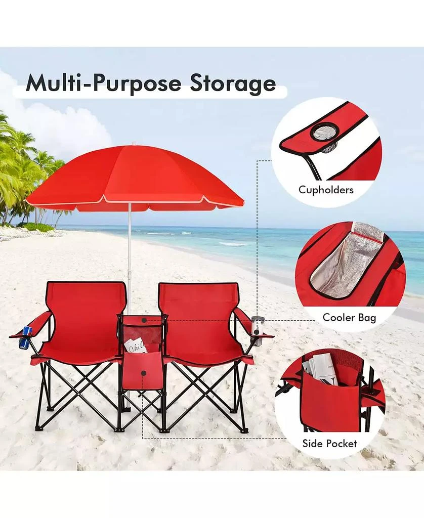 Mecale Portable Folding Picnic Double Chair With Umbrella 5