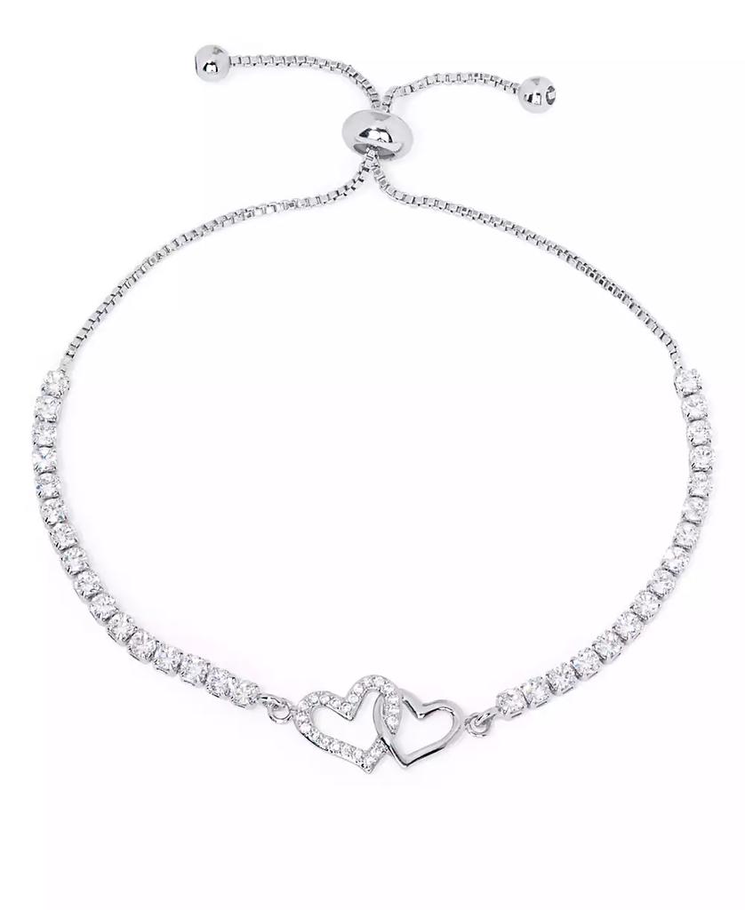 Macy's Cubic Zirconia Linked Hearts Adjustable Bolo Bracelet in Silver Plate