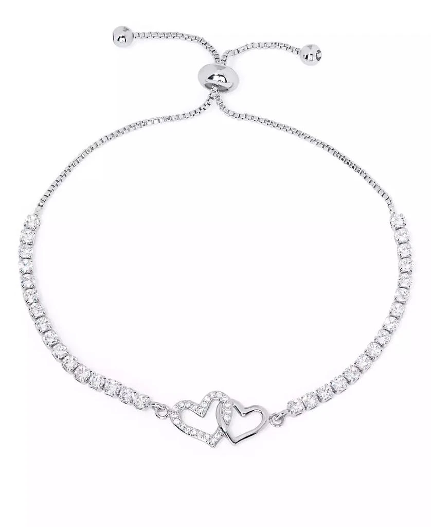 Macy's Cubic Zirconia Linked Hearts Adjustable Bolo Bracelet in Silver Plate 1