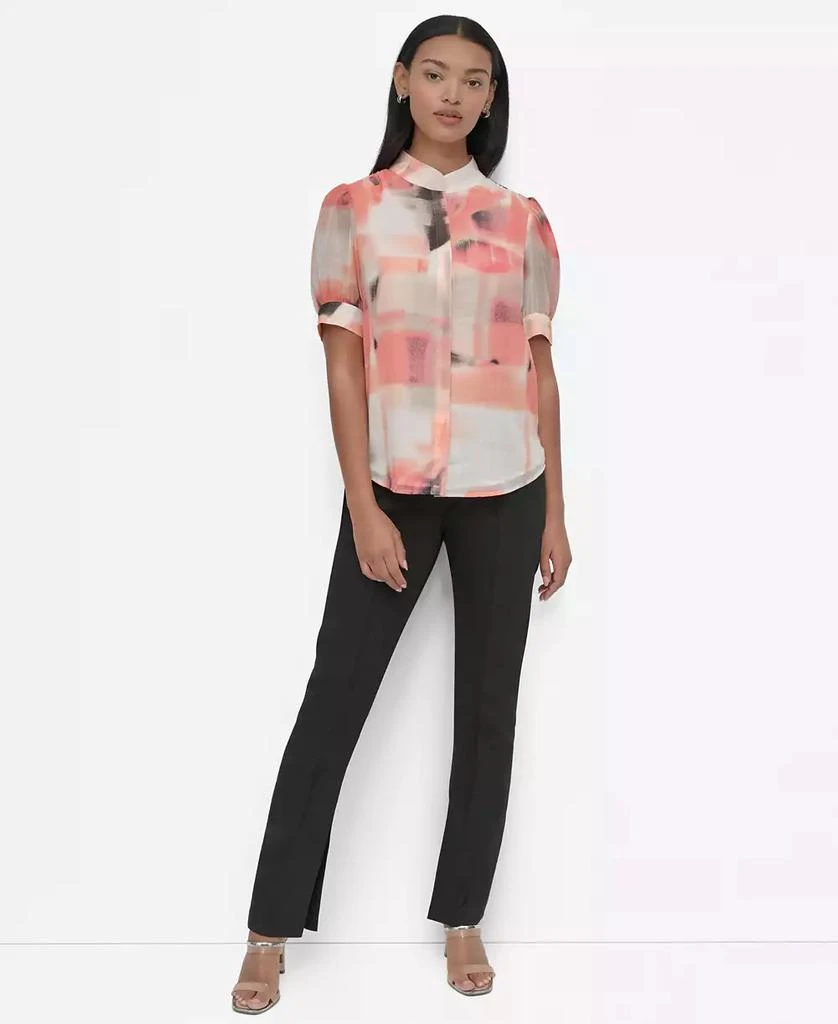 DKNY Women's Printed Puff-Sleeve Button-Front Blouse 4