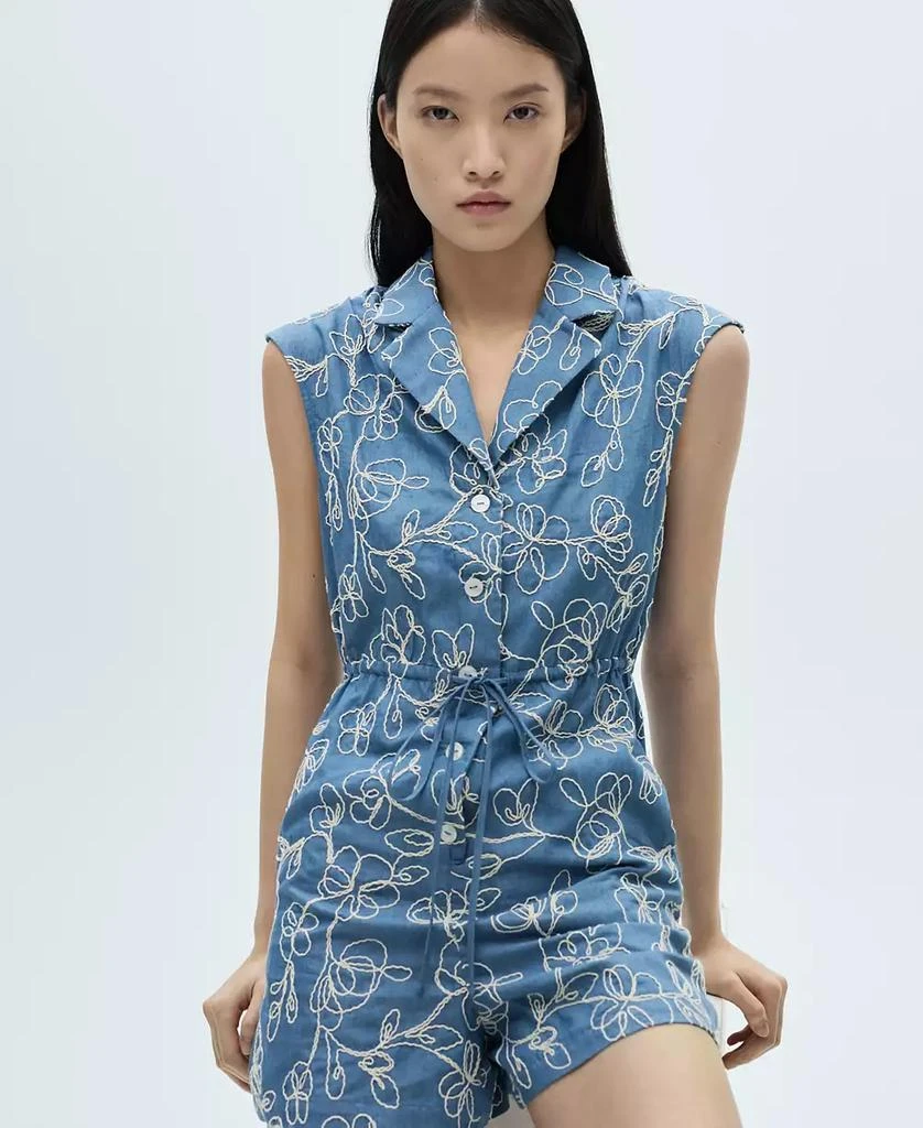 Mango Women's Embroidered Detail Denim Overalls 6