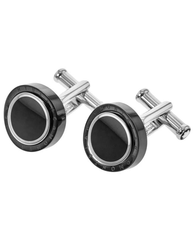 MontBlanc Montblanc Meisterstuck Contemporary Turning Black PVD Onyx Inlay Steel Men
s Cufflinks 104506