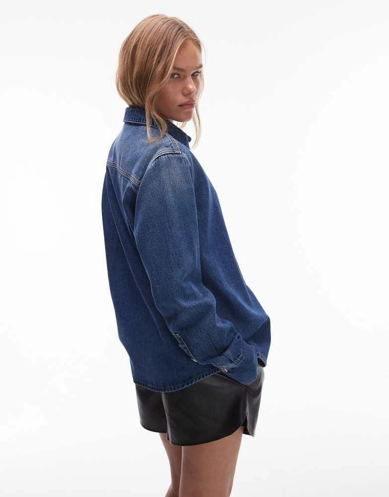 Topshop Topshop denim button up shirt in mid blue 2
