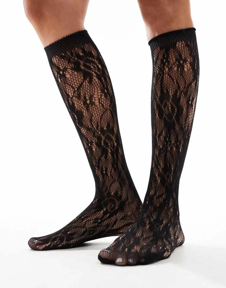 ASOS ASOS DESIGN knee high socks in black lace 3