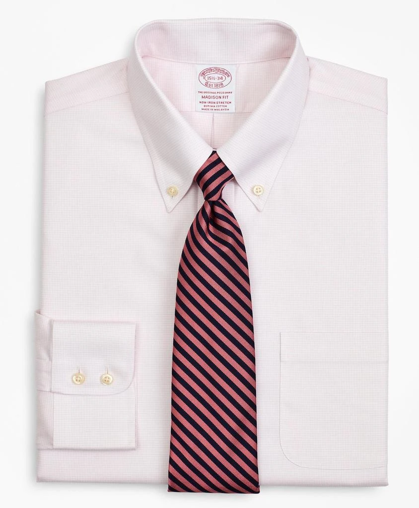 Brooks Brothers Stretch Madison Relaxed-Fit Dress Shirt, Non-Iron Twill Button-Down Collar Micro-Check 1