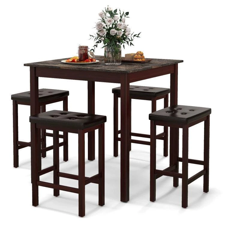 Hivvago 5-Piece Bar Table Set Counter-Height Dining Table and 4 Bar Stools