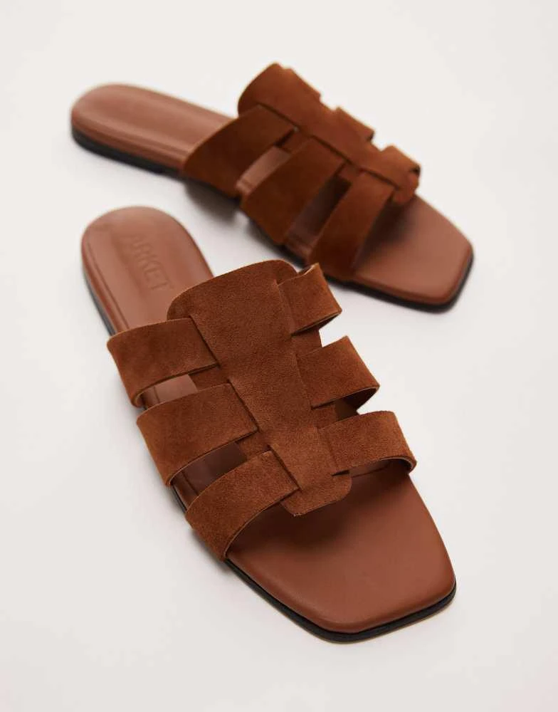 ARKET ARKET real suede crossed strap flat slides sandals in brown 2