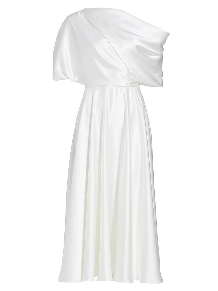 Amsale Draped Off-The-Shoulder Satin Midi-Dress 1