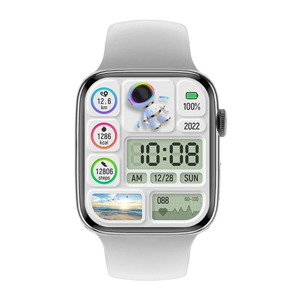 KIWITIME IWO WATCH DT8 MAX Smart Watch Series 8 45mm 2.0inch Infinite Screen Bluetooth Smartwatch for Android Phone Temperature - Silver White-Shining Case