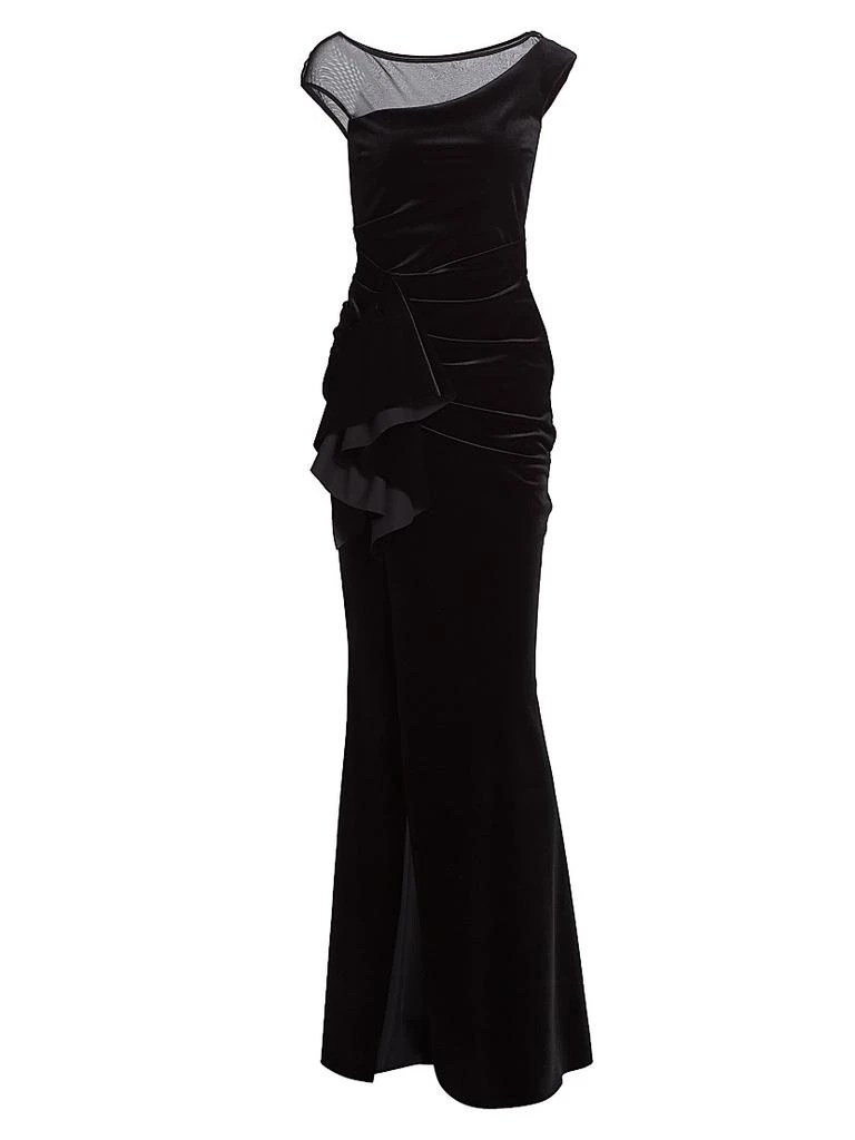 Chiara Boni Aroma Illusion Velvet Ruffled Sheath Gown 1