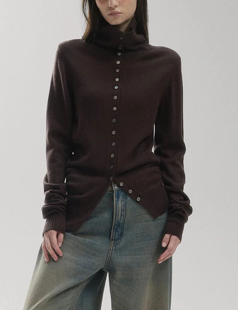 Pixie Market Chocolate multi-button turtleneck sweater 7