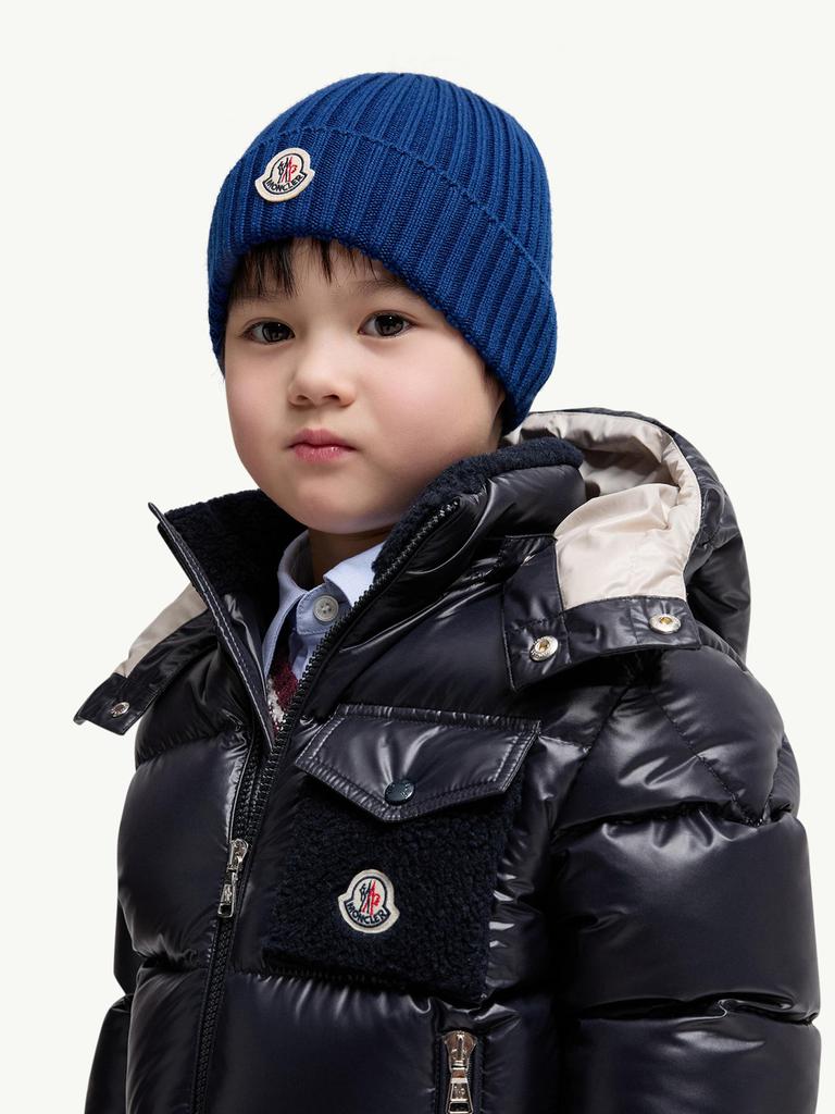 Moncler Enfant Kids Wool Knit Beanie Hat in Blue – On Sale Now