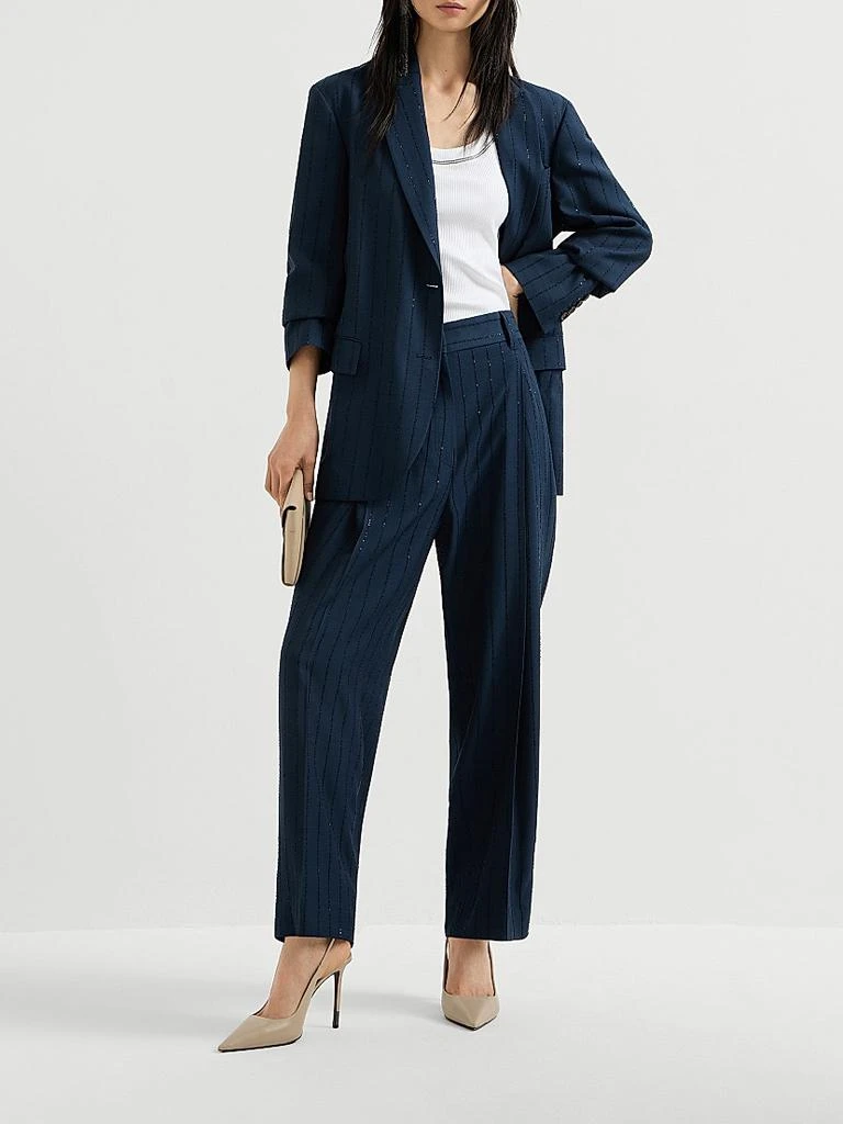 Brunello Cucinelli Dazzling Chalk Stripe Blazer with Monili 6