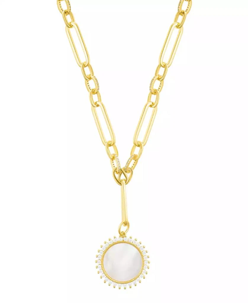 ADORNIA Gold Mother of Pearl Cubic Zirconia Halo Disc Mixed Link Y-Necklace 1