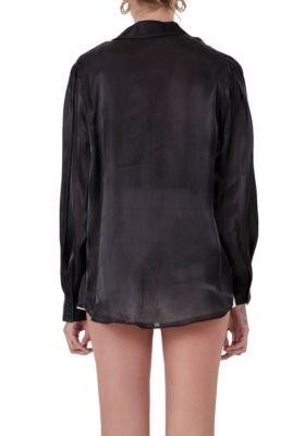 Endless Rose Rose Shiny Sheer Dress Shirt Top