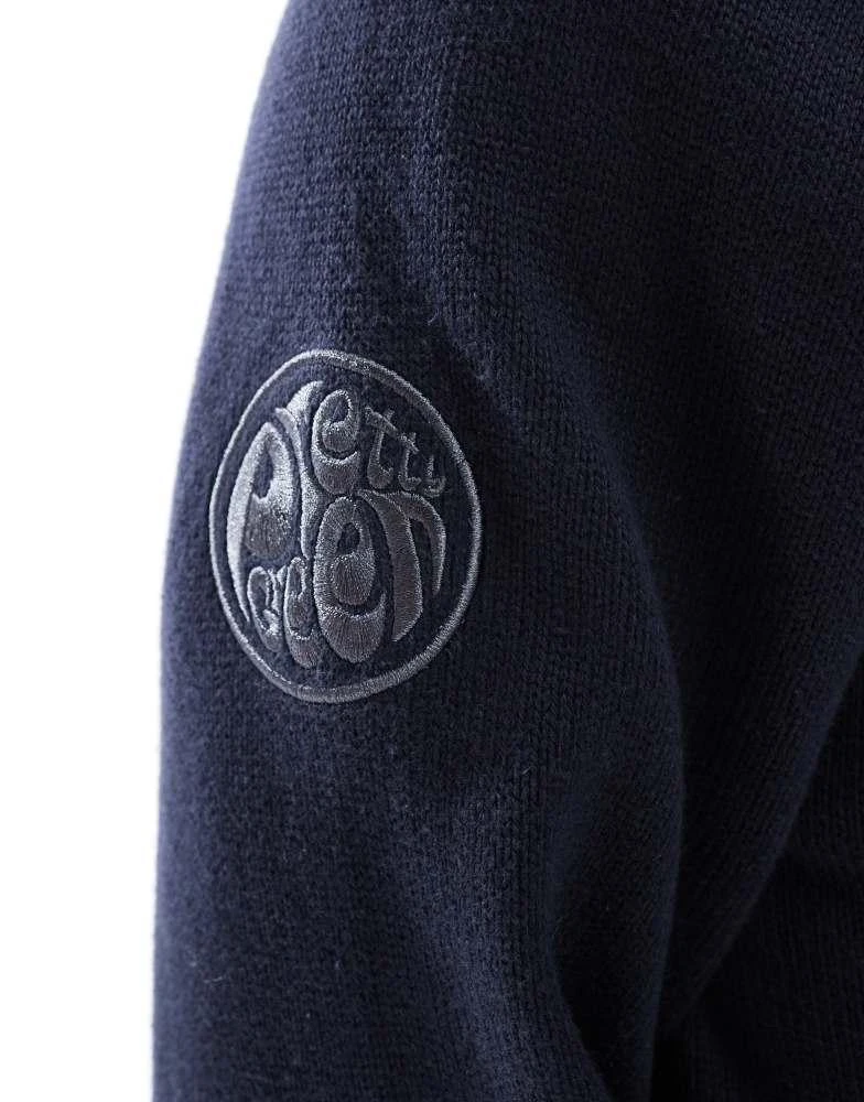 Pretty Green Pretty Green crew neck knit jumper with sleeve patch in navy 4