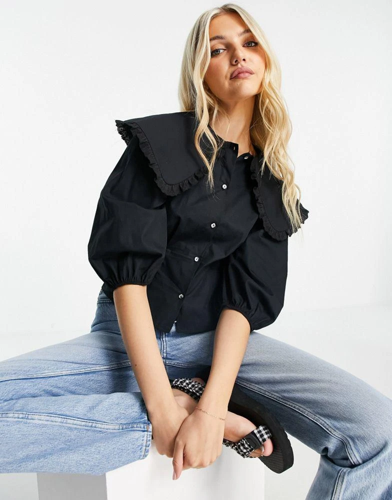 Miss Selfridge Miss Selfridge oversized collar shirt in black 1