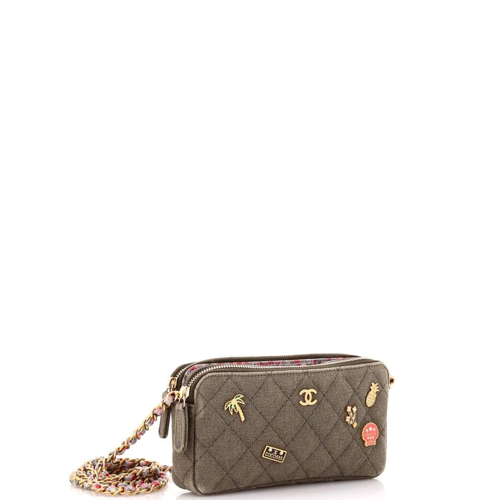 Chanel Cuba Charms Double Zip Clutch with Chain Quilted Canvas 2