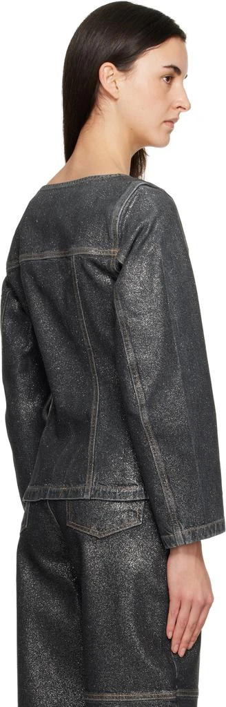 Ganni Black Shimmery Foil Denim Blazer 3