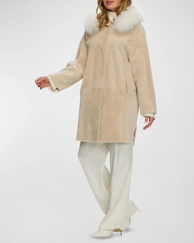 Gorski Reversible Shearling Lamb Stroller with Mongolian Lamb Hood Trim 3