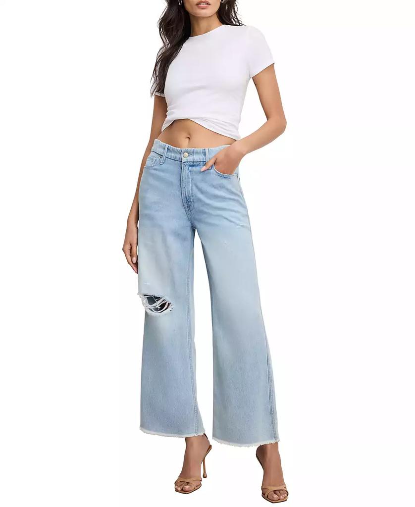 Good American Women's Weightless Good Skate Cropped Wide-Leg Jeans