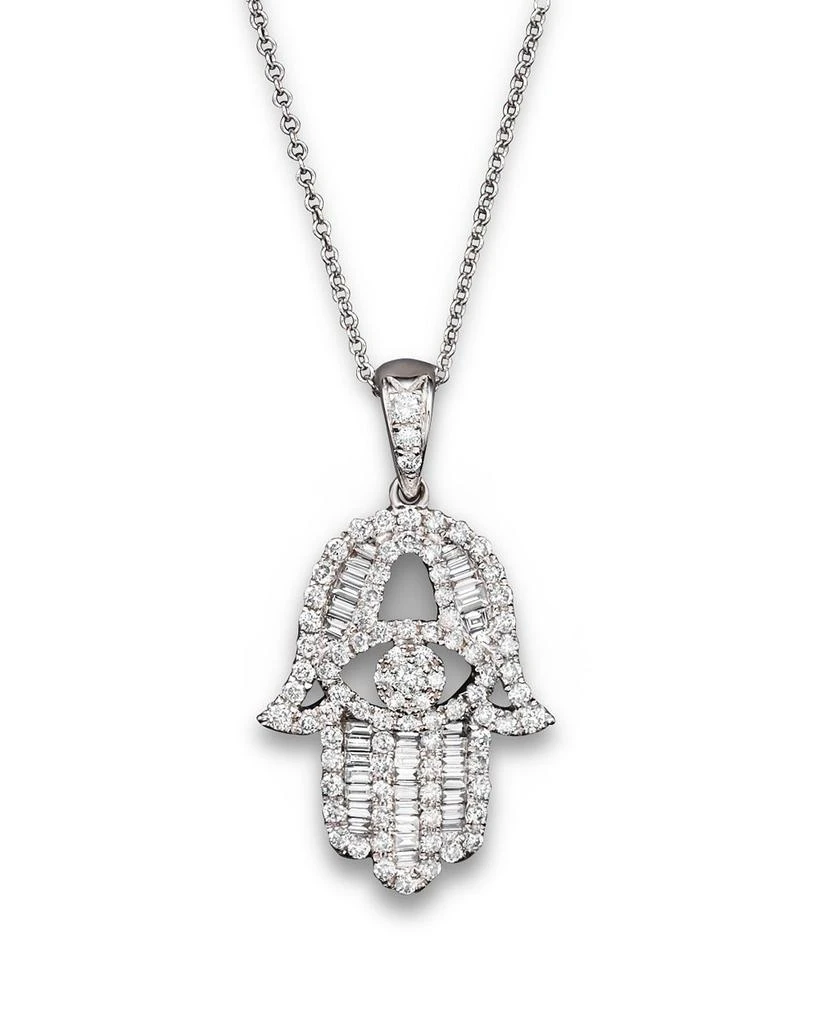 Bloomingdale's Diamond and Baguette Hamsa Pendant Necklace in 14K White Gold, 0.55 ct. t.w. 1