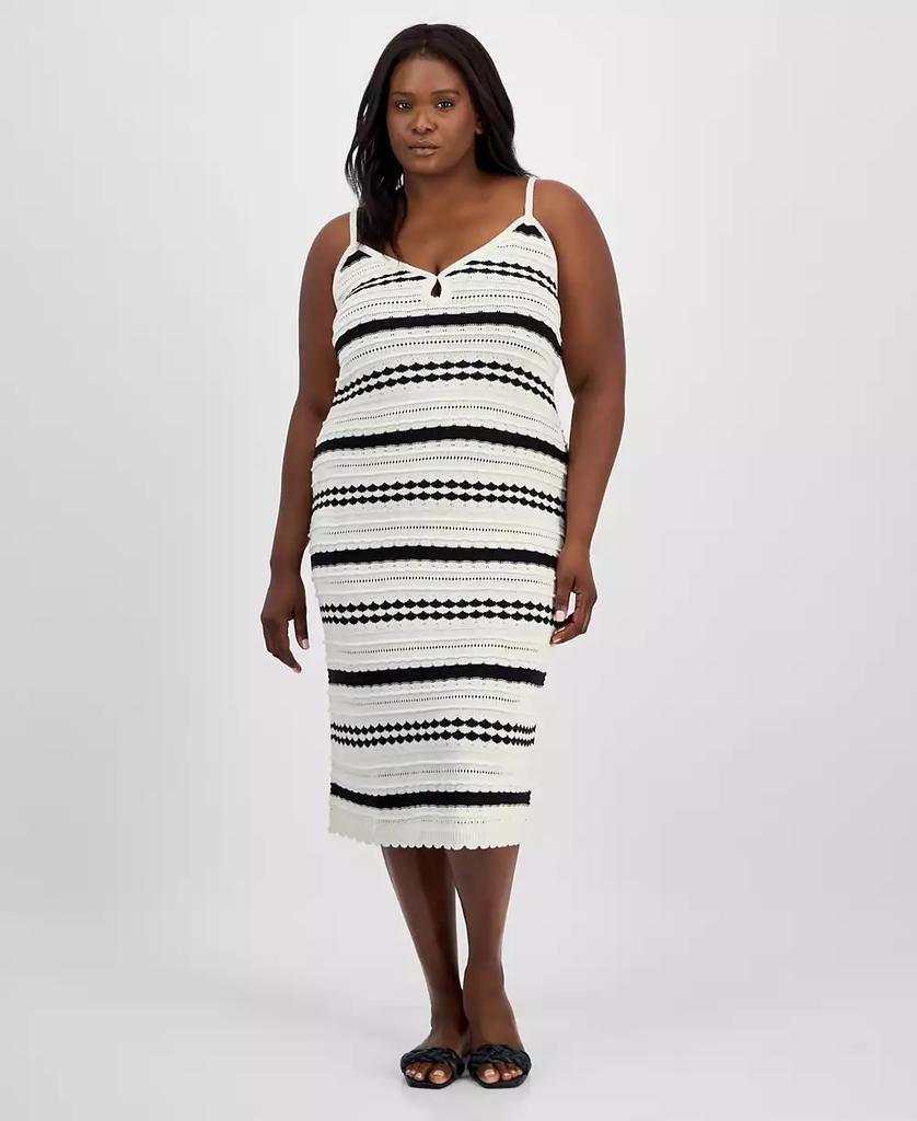 Madden Girl Trendy Plus Size Striped Pointelle Knit Sleeveless Midi Dress