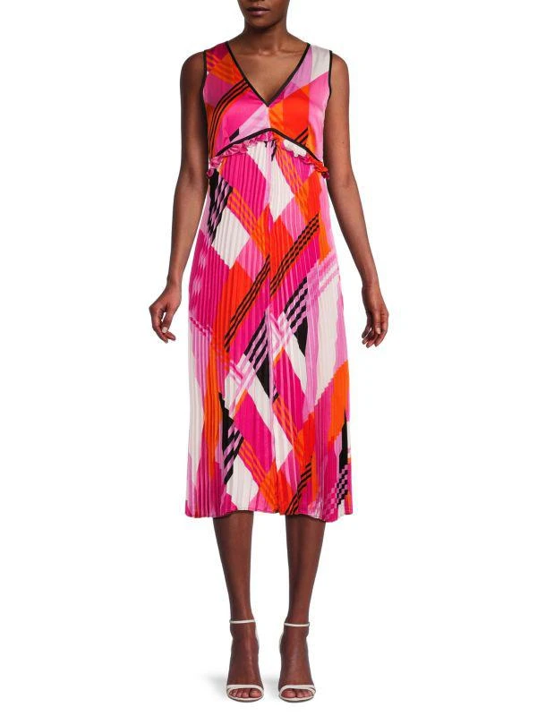 Karl Lagerfeld Paris Abstract Print Accordion Pleat Midi Dress 1
