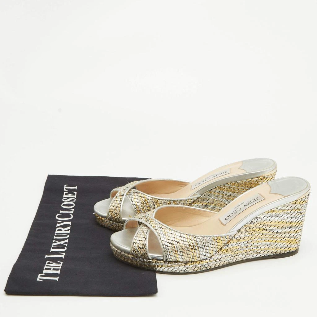 Jimmy Choo Jimmy Choo Metallic Leather and Raffia Almer Wedge Sandals Size 38.5 9